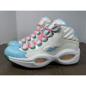 Reebok Mid Hi Top Sneakers Womens 7 Question GS M43195 White Pink Blue Retro